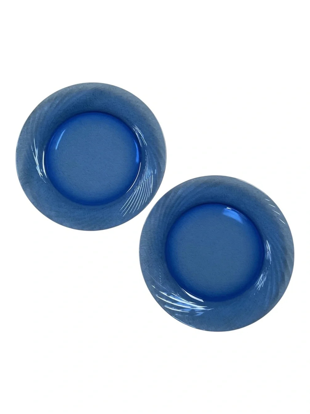 Vintage Pyrex Cobalt Blue Glass Charger Plates Set of 2 12” Ribbed Swirl